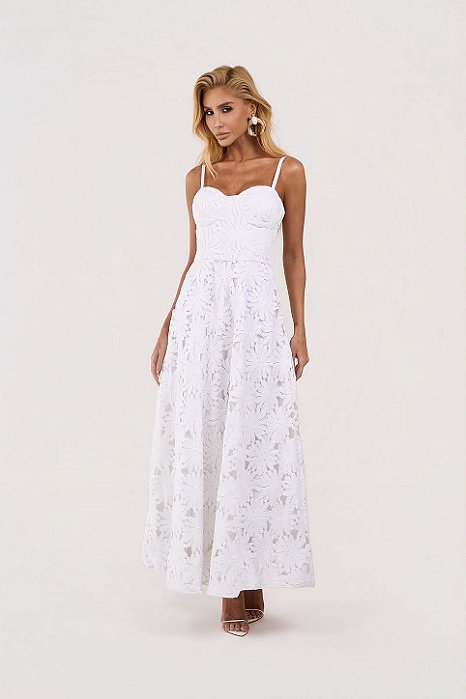 Vestido Branco Longo com Renda Feminino