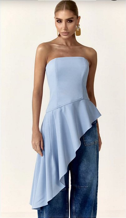 Blusa Tomara que Caia Azul com Babado