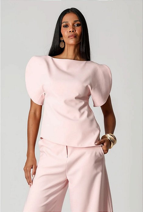 Blusa Feminina Rosa com Mangas Bufantes