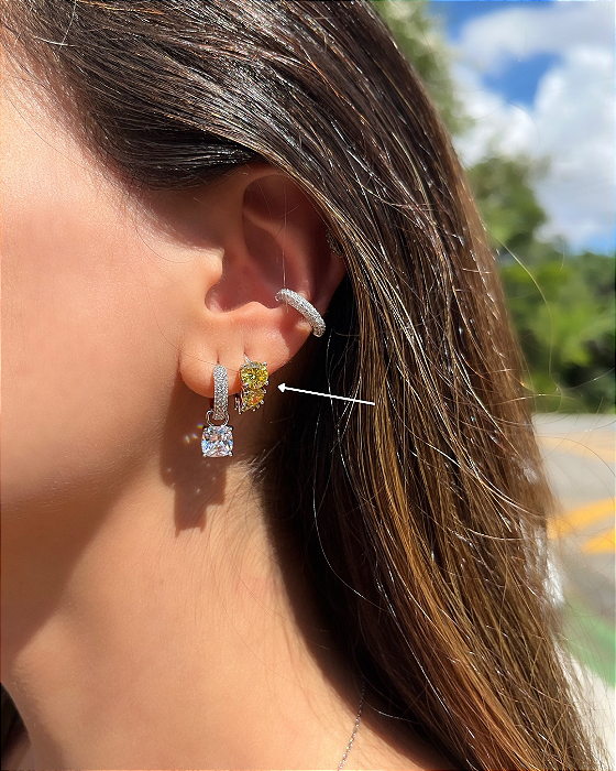 Argola Fancy Yellow Ródio Branco