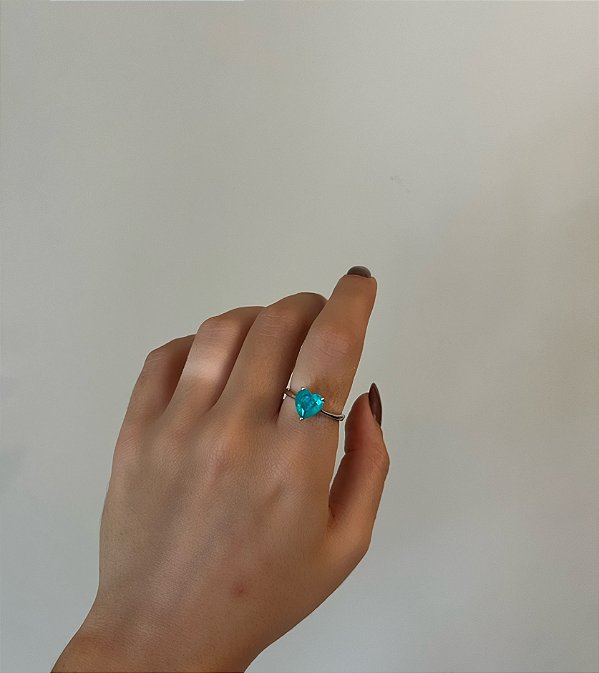 Anel Coração Turmalina Paraíba e Prata 925