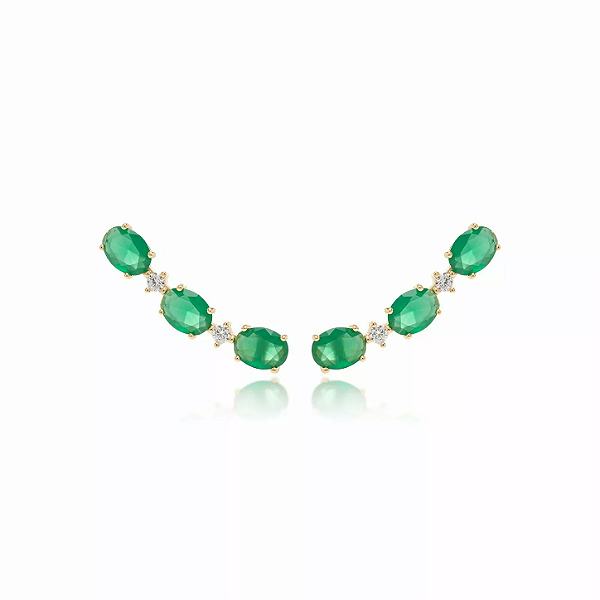 Brinco Earcuff Esmeralda e Zircônia