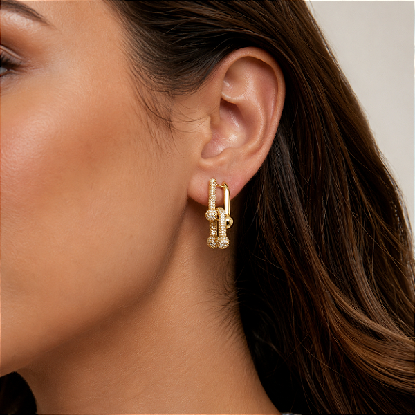 Brinco Elos Inspiração Tiffany Banhado no Ouro Amarelo