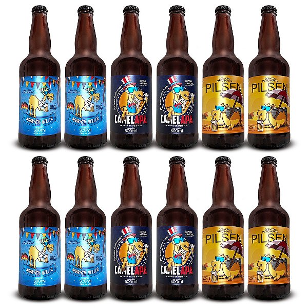 Fardo Cervejas Munich Helles + Camel APA + Pilsen / 12 Garrafas 500 ml