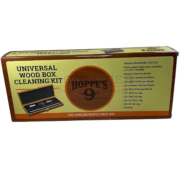 KIT DE LIMPEZA - HOPPE'S 9 - EDIÇÃO ESPECIAL - WOOD BOX - TODOS OS CALIBRES - 12 PEÇAS
