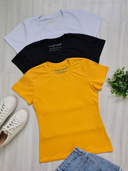 KIT 3 GOLA REDONDA FEMININA AMARELO OURO 10% OFF