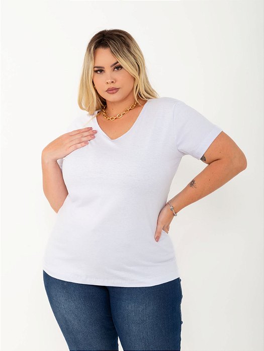 T-shirt Gola V Plus Size Algodão  Branco