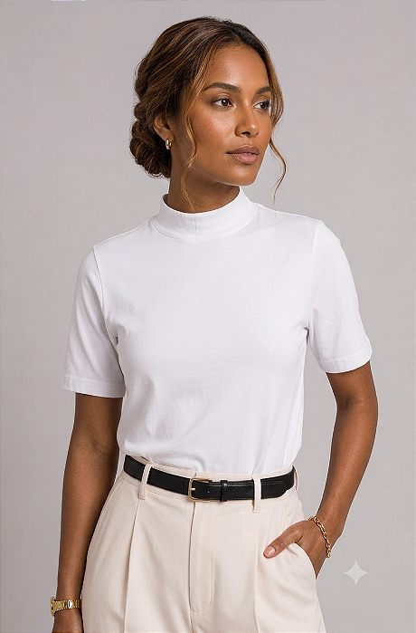 T- Shirt Gola Redonda Alta Branco