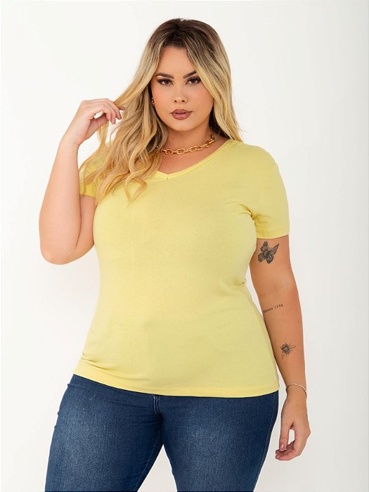 T-shirt Gola V Plus Size Viscolaycra Amarelo Especial