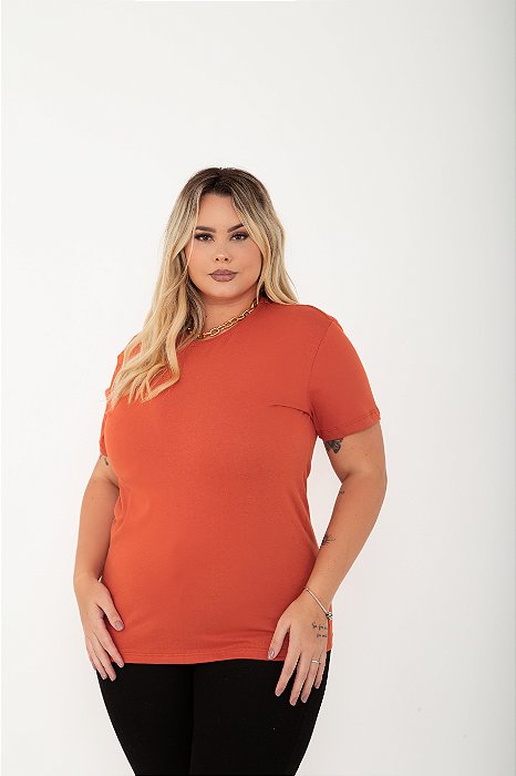 T-shirt Gola Redonda Plus Size Algodão Terra