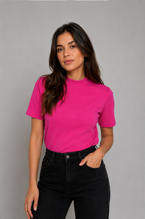 T- Shirt Gola Redonda Alta Pink