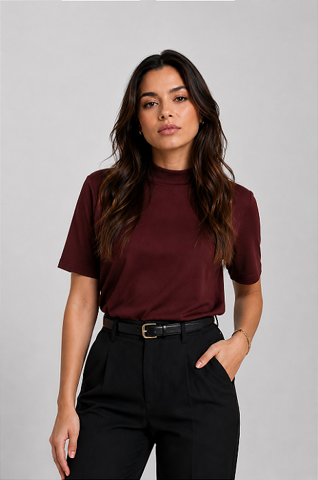 T- Shirt Gola Redonda Alta Café