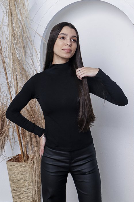 Blusa Cacharrel Manga Cumprida Preto Viscolaycra