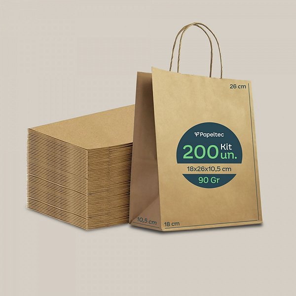 Sacola de Papel Kraft Delivery com Alça - 18x26x10,5cm  - 200un