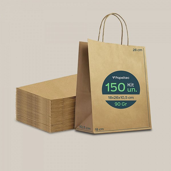 Sacola de Papel Kraft Delivery com Alça - 18x26x10,5cm  - 150un