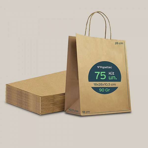 Sacola de Papel Kraft Delivery com Alça - 18x26x10,5cm  - 75un