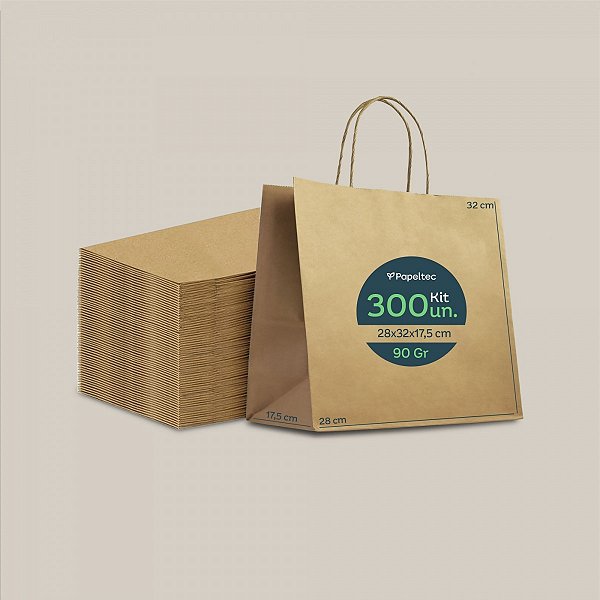 Sacola de Papel Kraft Delivery com Alça - 28x32x17,5cm - 300un