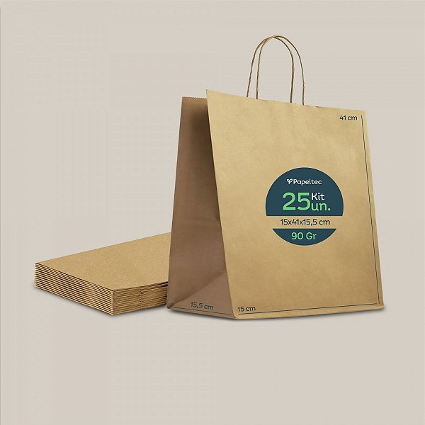 Sacola de Papel Kraft Delivery com Alça - 31x41x15,5cm - 25un