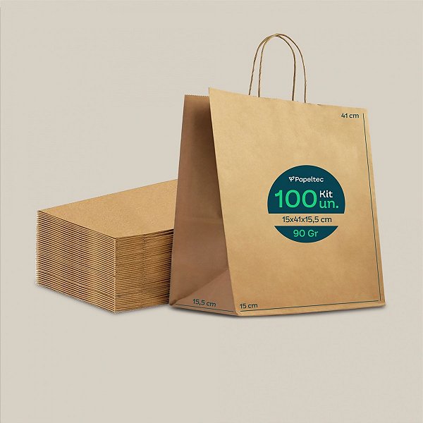 Sacola de Papel Kraft Delivery com Alça - 31x41x15,5cm - 100un