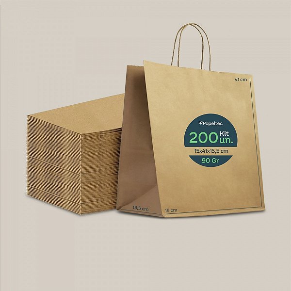 Sacola de Papel Kraft Delivery com Alça - 31x41x15,5cm - 200un