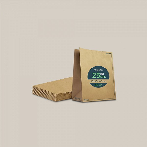 Saco de Papel Kraft Liso Delivery - 18x30x10,5cm - 25un