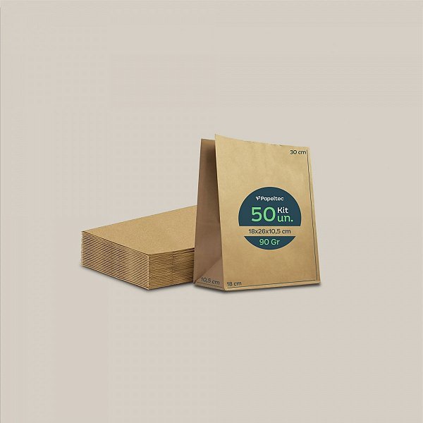 Saco de Papel Kraft Liso Delivery - 18x30x10,5cm - 50un