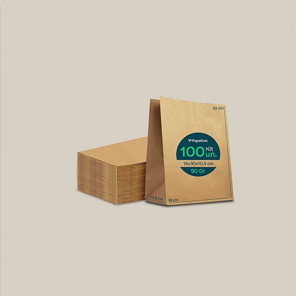 Saco de Papel Kraft Liso Delivery - 18x30x10,5cm - 100un