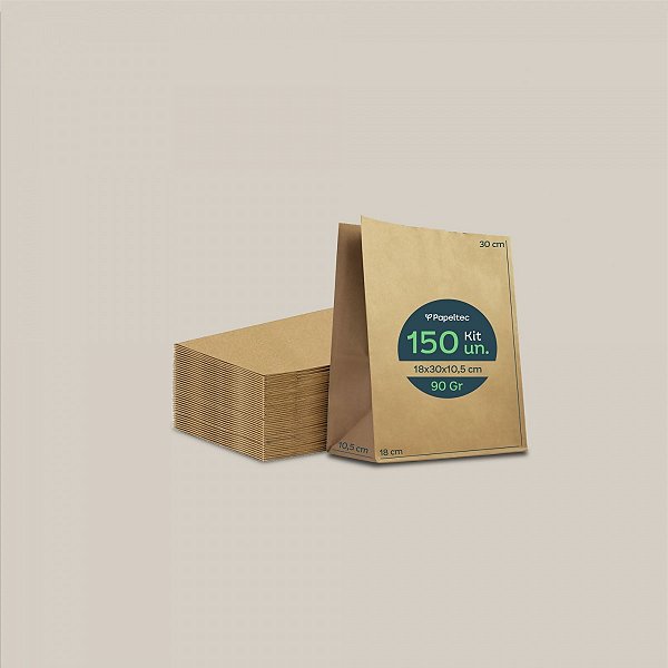 Saco de Papel Kraft Liso Delivery - 18x30x10,5cm - 150un