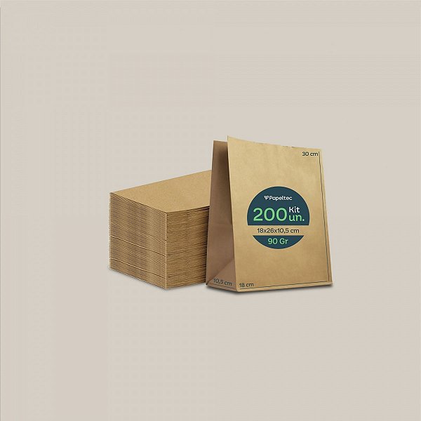 Saco de Papel Kraft Liso Delivery - 18x30x10,5cm - 200un