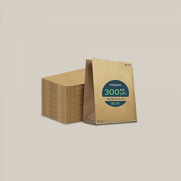 Saco de Papel Kraft Liso Delivery - 18x30x10,5cm - 300un