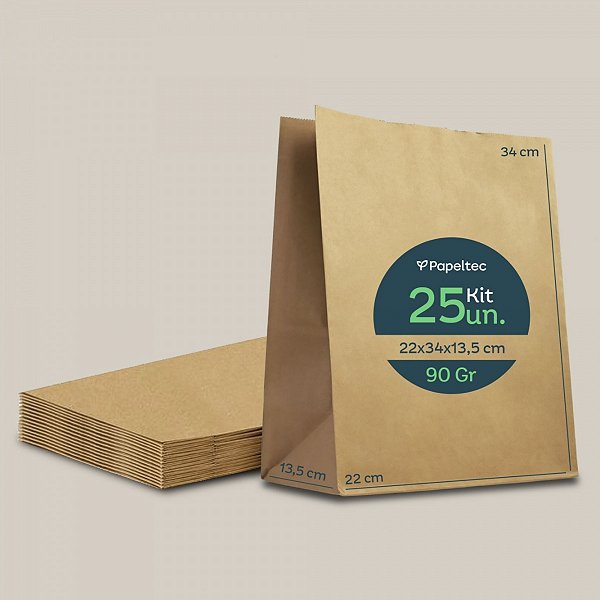 Saco de Papel Kraft Liso Delivery - 22x34x13,5cm - 25un