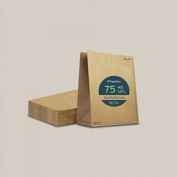 Saco de Papel Kraft Liso Delivery - 22x34x13,5cm - 75un