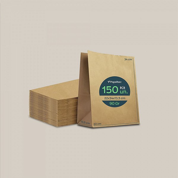 Saco de Papel Kraft Liso Delivery - 22x34x13,5cm - 150un