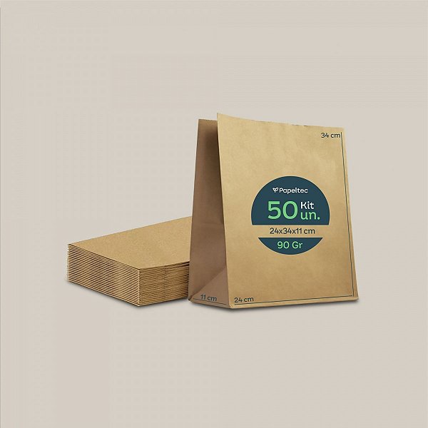 Saco de Papel Kraft Liso Delivery - 24x34x11cm - 50un