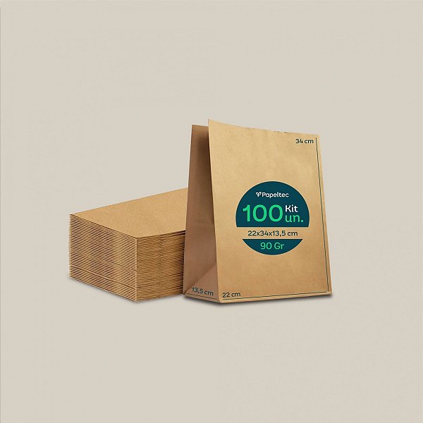 Saco de Papel Kraft Liso Delivery - 24x34x11cm - 100un