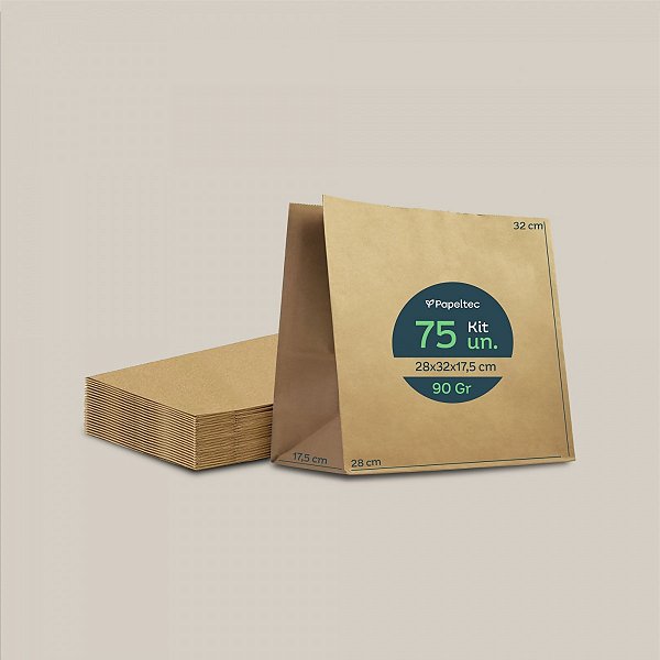 Saco de Papel Kraft Liso Delivery - 28x32x17,5cm - 75un