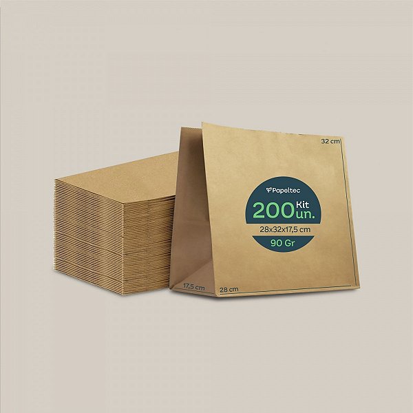 Saco de Papel Kraft Liso Delivery - 28x32x17,5cm - 200un