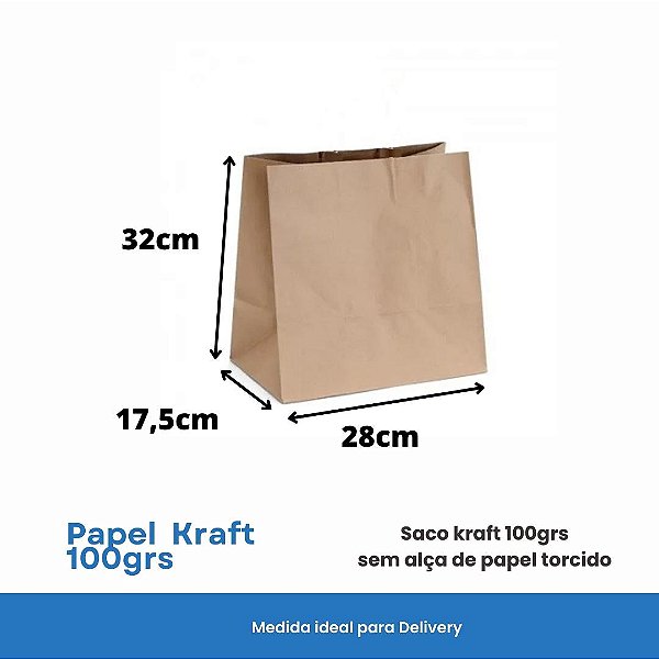SACO KRAFT 28X32X17,5 - PCT C/ 100 UNIDADES