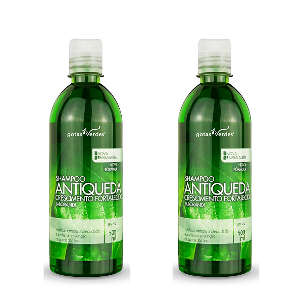 Kit 2 Shampoo Antiqueda Crescimento Fortalecido Jaborandi Gotas Verdes 500 ml