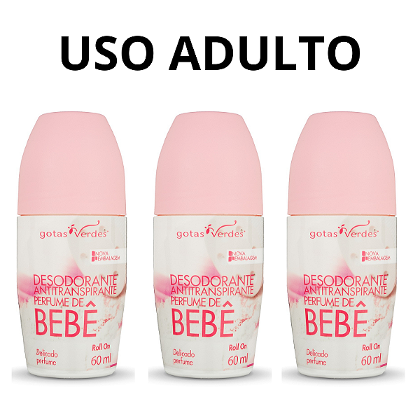 Kit 3 Desodorantes Antitranspirantes Roll On Perfume de Bebê 60 ml