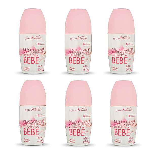 Kit Desodorante Antitranspirante Roll On Perfume de Bebê com 6 unidades de 60 ml cada