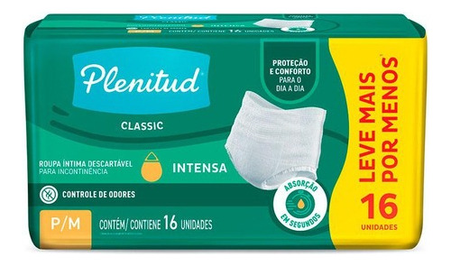 Roupa Íntima Plenitud Classic Para Incontinência P/m 16 Un