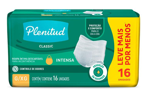 Roupa Íntima Plenitud Classic Para Incontinência G/xg 16 Un