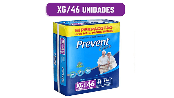 Fraldas Geriátrica Adulto Prevent Care - XG com 46Un