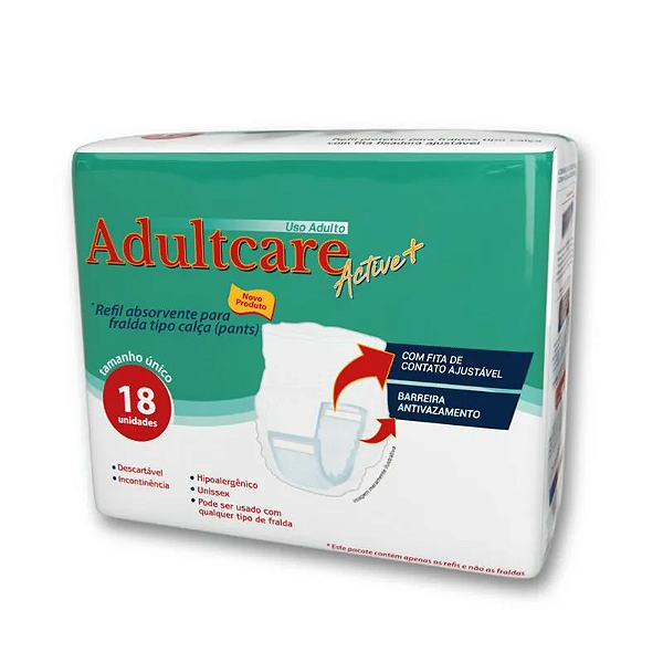 Refil Absorvente Adultcare Active+ - Com 18 Unidades