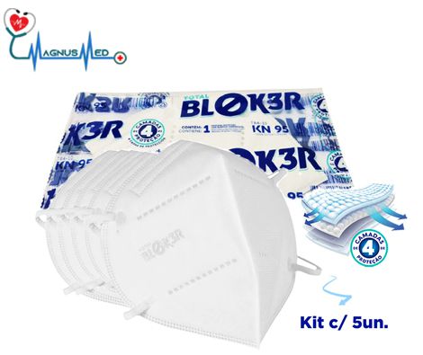 Kit c/5 - Máscara KN95 Respirador Proteção Reutilizável Profissional Respiratória PFF2 - Blok3r c/ Registro na Anvisa