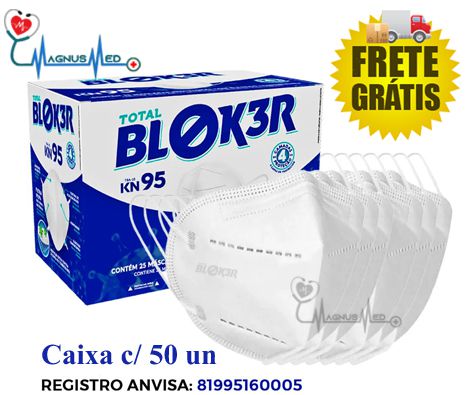 CAIXA c/ 50 - Máscara KN95 Respirador Proteção Reutilizável Profissional Respiratória PFF2 - Blok3r c/ Registro na Anvisa