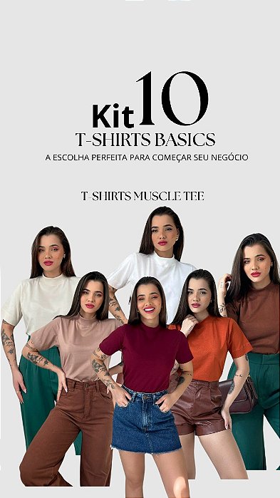 KIT 10 T-SHIRTS GOLA ALTA LISA - TAMANHOS VARIADOS