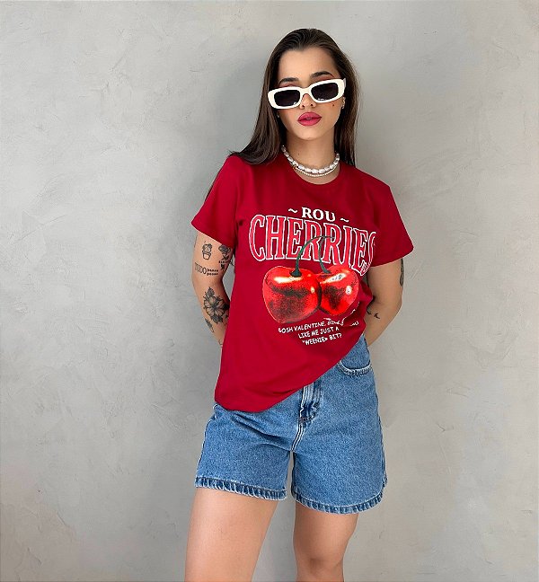 T-SHIRT ROU CHERRIES CEREJA - CHERRY RED