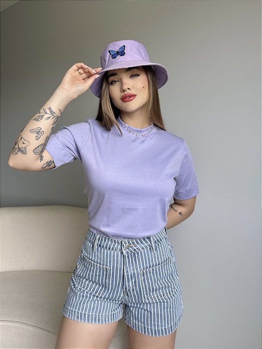 T-SHIRT GOLA ALTA LISA - LILÁS
